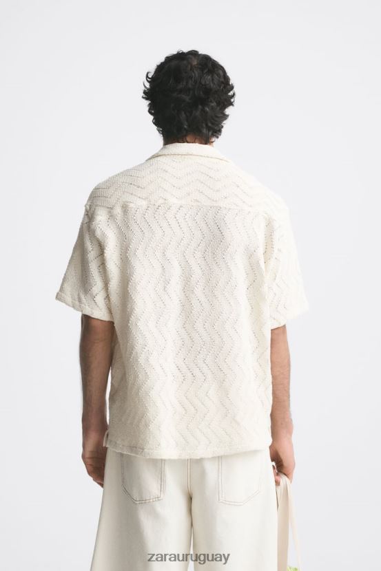 Zara camisa estructurada hombres H6RHL21008 ostra blanca ropa