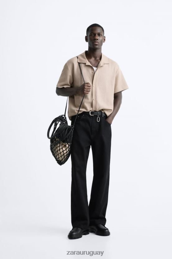 Zara camisa estructurada hombres H6RHL2994 marrón claro ropa