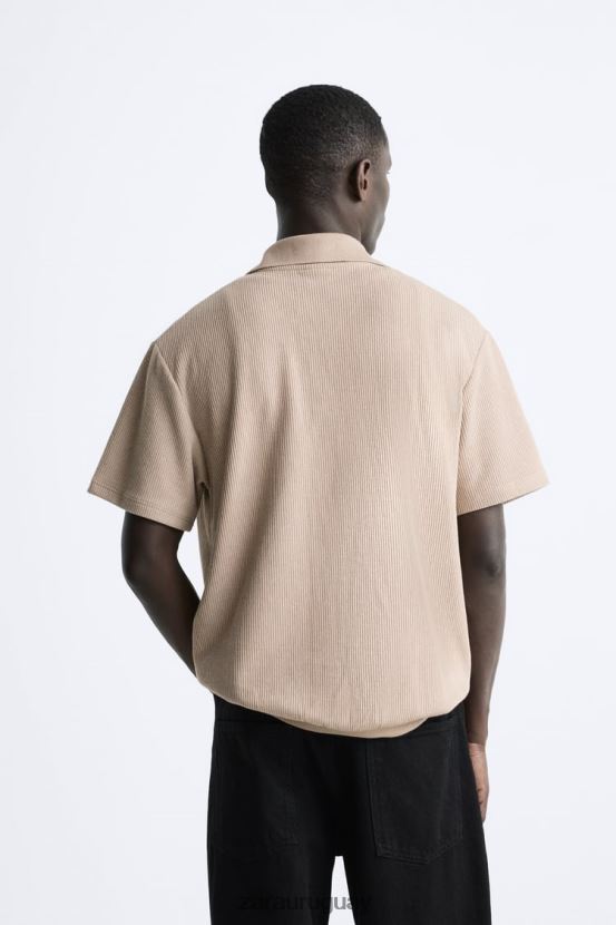 Zara camisa estructurada hombres H6RHL2994 marrón claro ropa