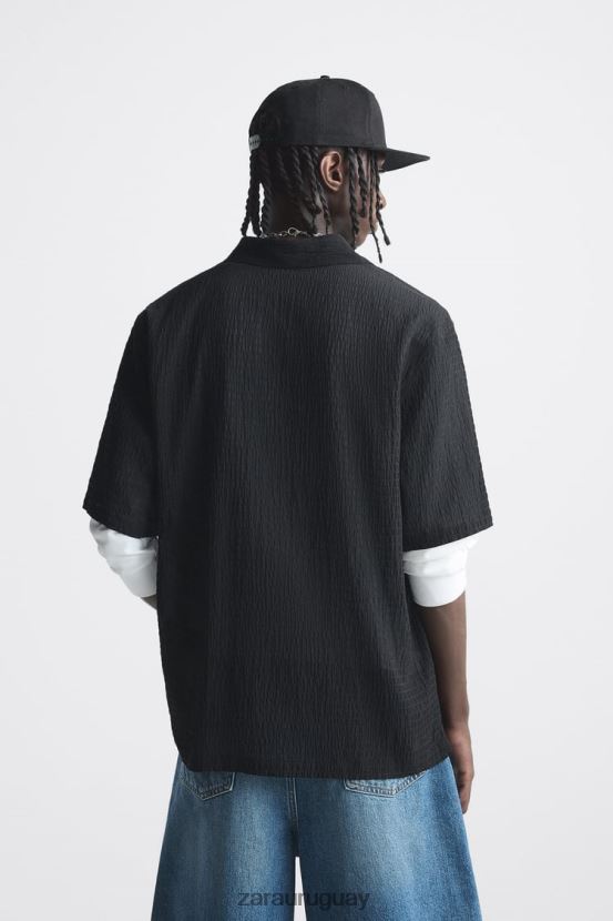 Zara camisa texturizada hombres H6RHL21014 negro ropa