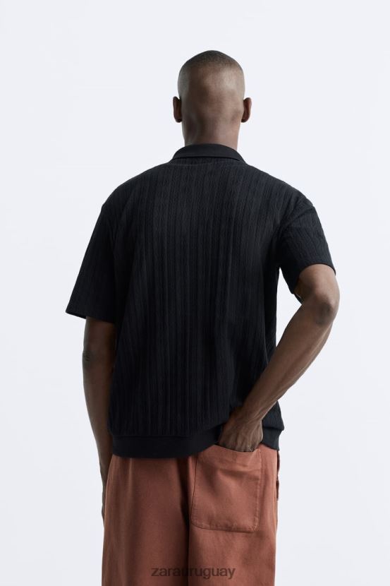 Zara camisa texturizada pointelle hombres H6RHL2995 negro ropa