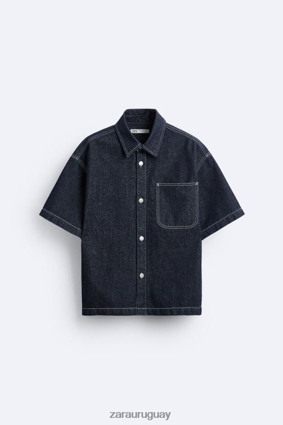 Zara camisa vaquera con costuras hombres H6RHL2978 azul ropa