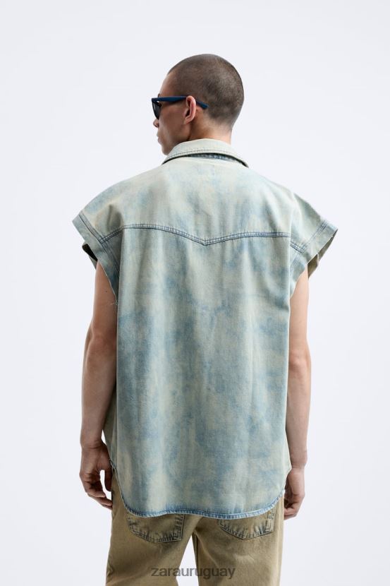 Zara camisa vaquera con estampado abstracto hombres H6RHL2984 aguamarina ropa
