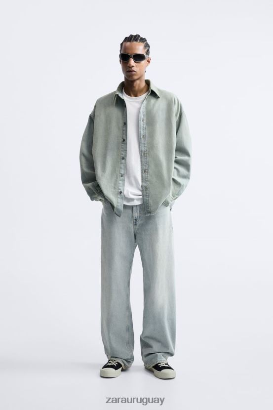 Zara camisa vaquera holgada hombres H6RHL2982 azul tinta ropa