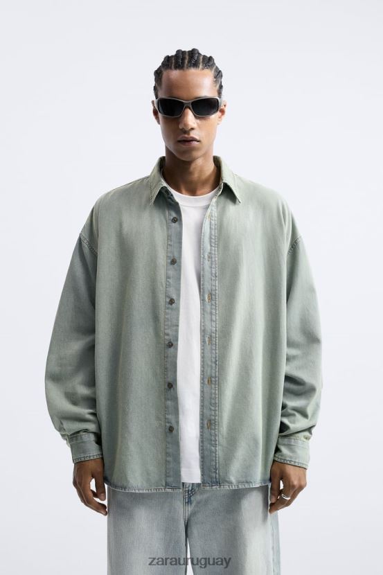 Zara camisa vaquera holgada hombres H6RHL2982 azul tinta ropa