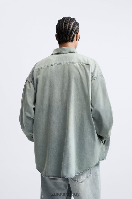 Zara camisa vaquera holgada hombres H6RHL2982 azul tinta ropa