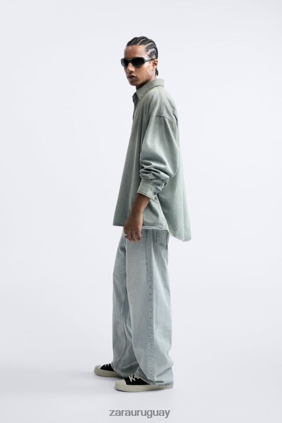 Zara camisa vaquera holgada hombres H6RHL2982 azul tinta ropa