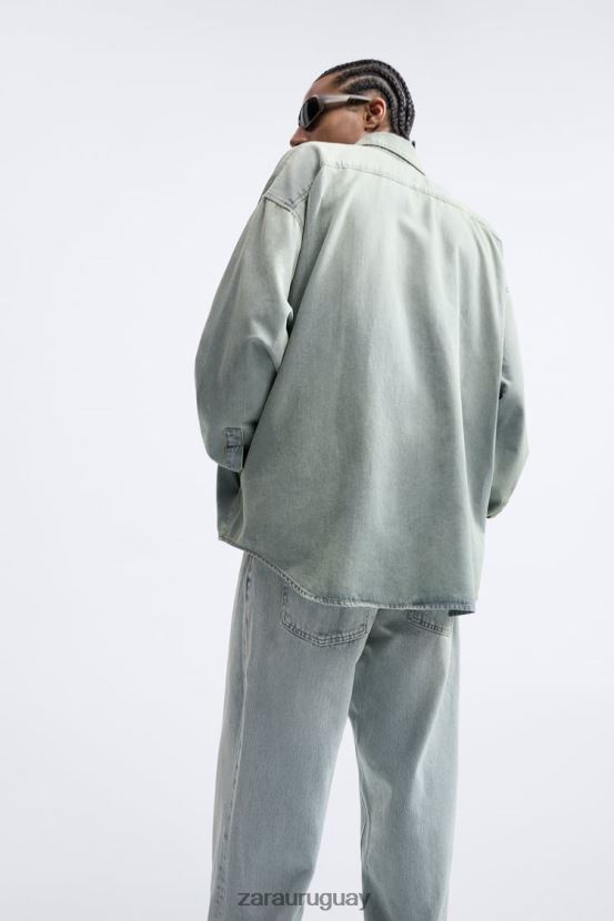 Zara camisa vaquera holgada hombres H6RHL2982 azul tinta ropa