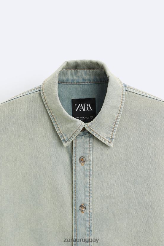 Zara camisa vaquera holgada hombres H6RHL2982 azul tinta ropa