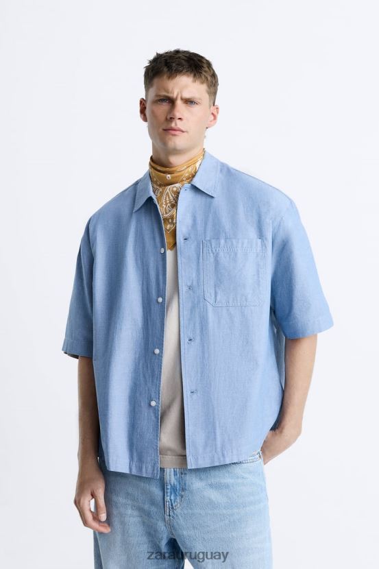 Zara camisa vaquera hombres H6RHL2979 azul ropa