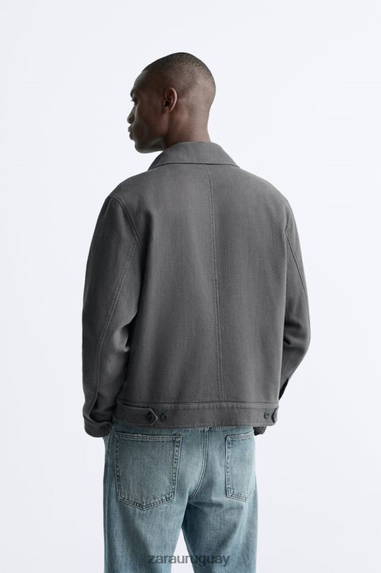 Zara sobrecamisa con bolsillo hombres H6RHL21175 gris carbón ropa