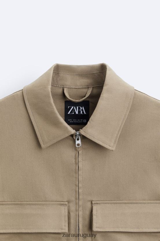 Zara sobrecamisa con bolsillo hombres H6RHL21179 arena ropa