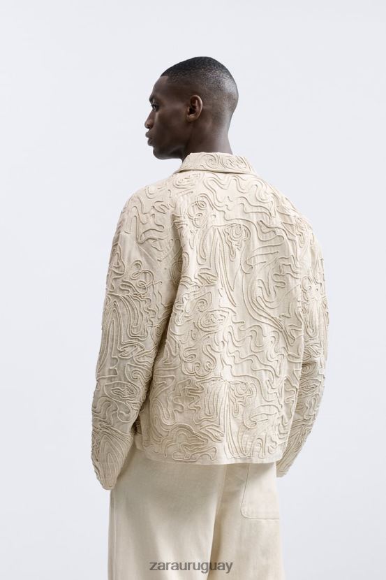 Zara sobrecamisa con bordado en relieve hombres H6RHL21176 beige ropa