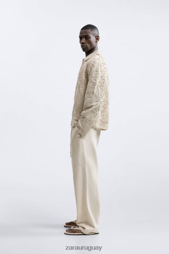 Zara sobrecamisa con bordado en relieve hombres H6RHL21176 beige ropa