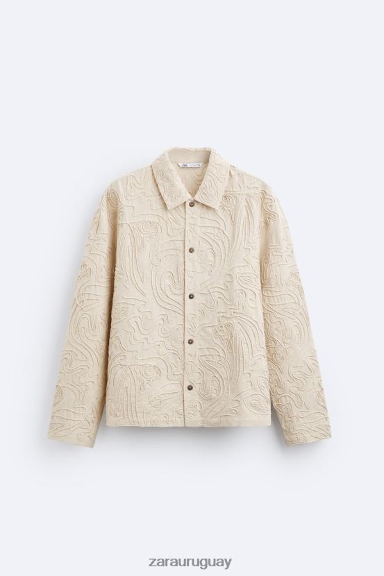 Zara sobrecamisa con bordado en relieve hombres H6RHL21176 beige ropa