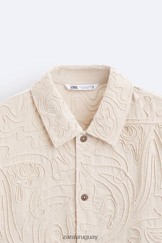Zara sobrecamisa con bordado en relieve hombres H6RHL21176 beige ropa