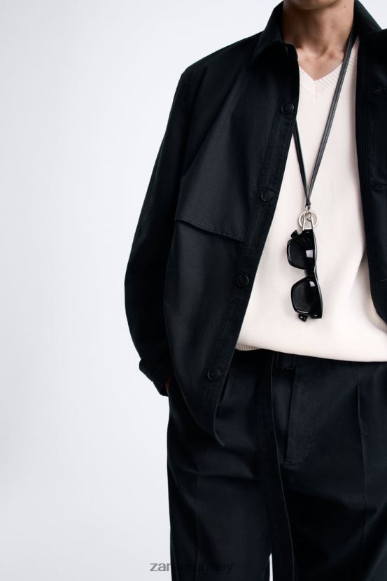 Zara sobrecamisa de algodón - lino hombres H6RHL21173 gris antracita ropa