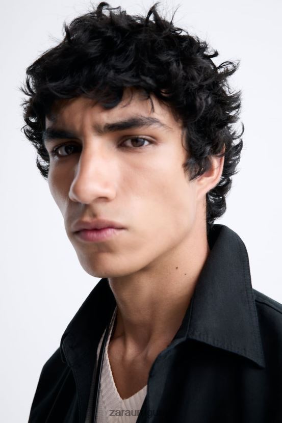 Zara sobrecamisa de algodón - lino hombres H6RHL21173 gris antracita ropa