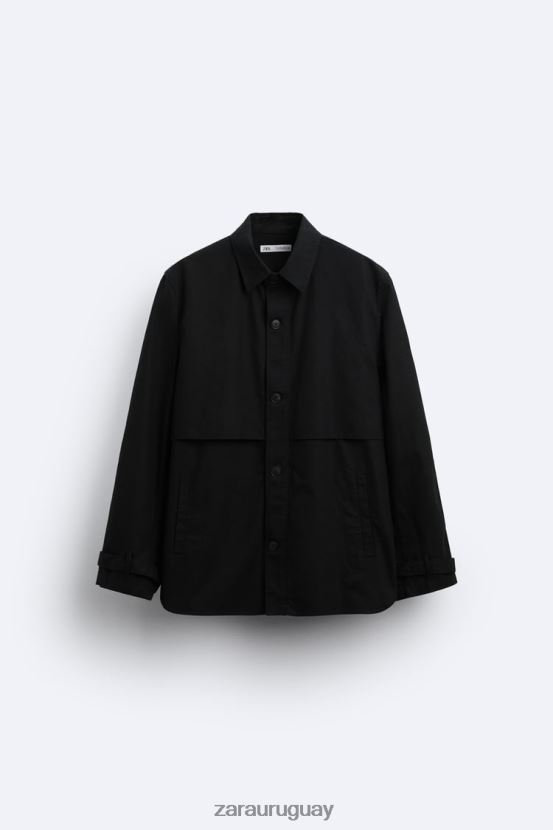 Zara sobrecamisa de algodón - lino hombres H6RHL21173 gris antracita ropa