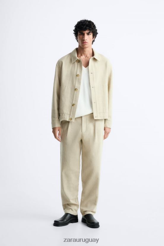 Zara sobrecamisa de tejido texturizado rústico hombres H6RHL21174 marrón topo ropa