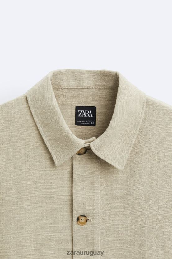 Zara sobrecamisa de tejido texturizado rústico hombres H6RHL21174 marrón topo ropa