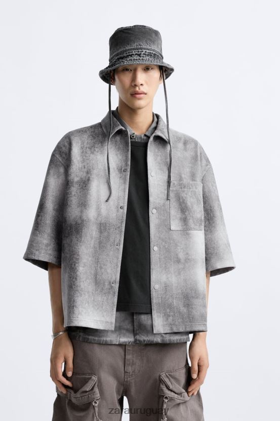 Zara sobrecamisa lavada de ante sintético hombres H6RHL21169 gris antracita ropa
