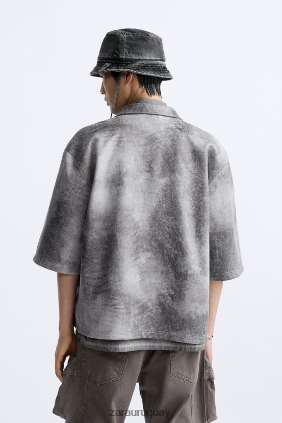 Zara sobrecamisa lavada de ante sintético hombres H6RHL21169 gris antracita ropa