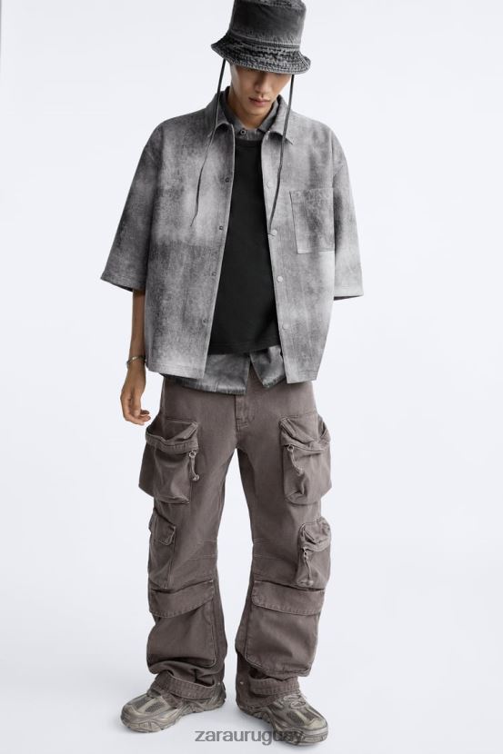 Zara sobrecamisa lavada de ante sintético hombres H6RHL21169 gris antracita ropa