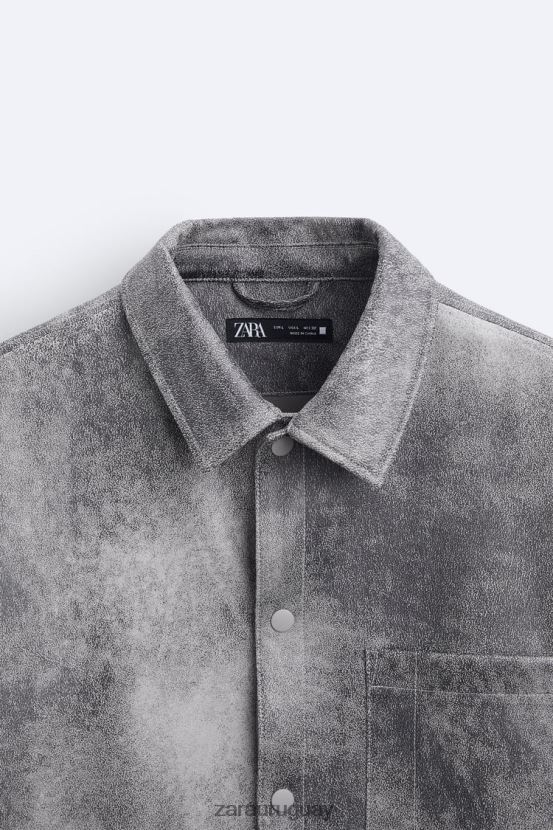 Zara sobrecamisa lavada de ante sintético hombres H6RHL21169 gris antracita ropa