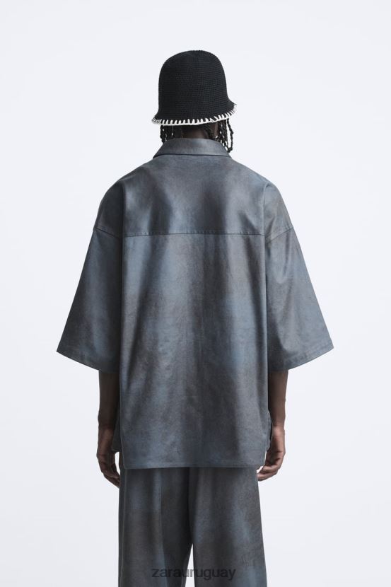 Zara sobrecamisa lavada de ante sintético hombres H6RHL21171 gris ropa