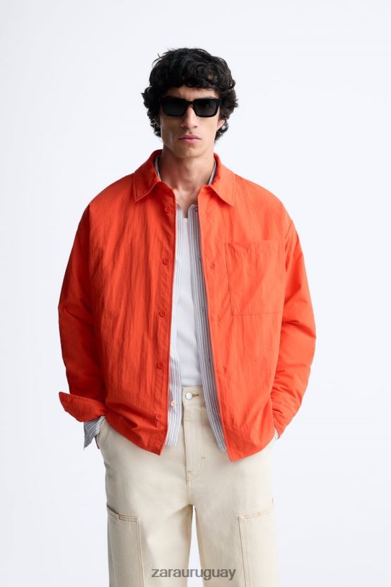Zara sobrecamisa técnica acolchada hombres H6RHL21178 naranja neón ropa