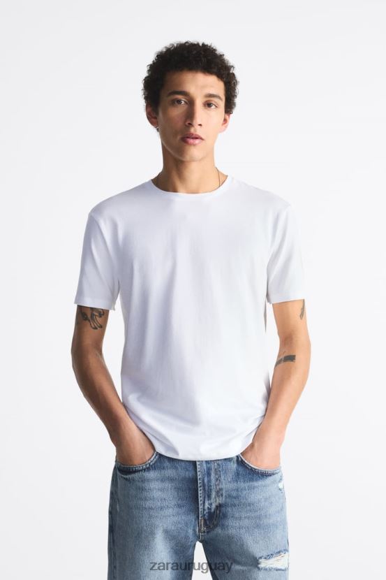 Zara camiseta básica ajustada hombres H6RHL21195 blanco ropa