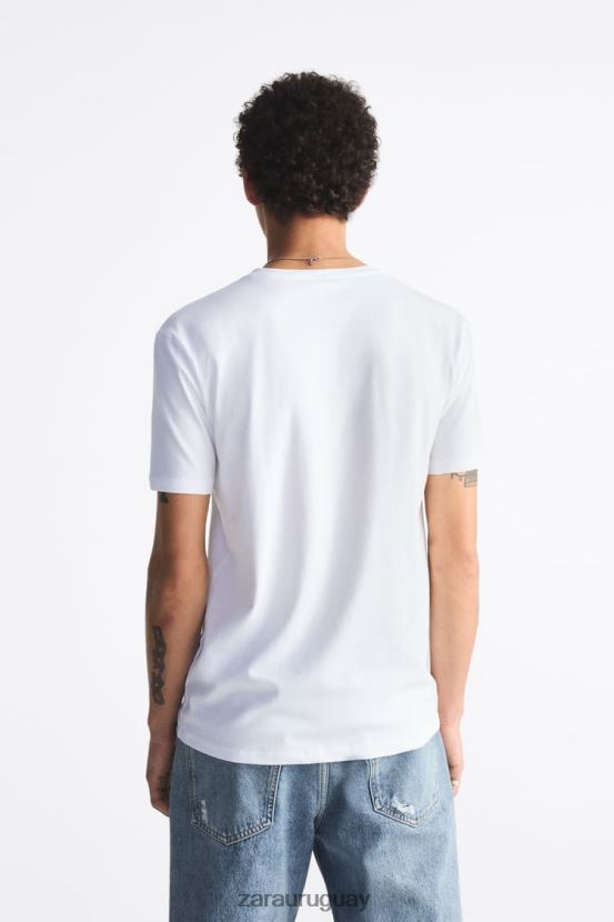 Zara camiseta básica ajustada hombres H6RHL21195 blanco ropa