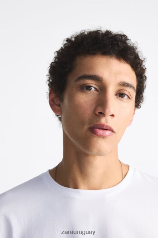 Zara camiseta básica ajustada hombres H6RHL21195 blanco ropa