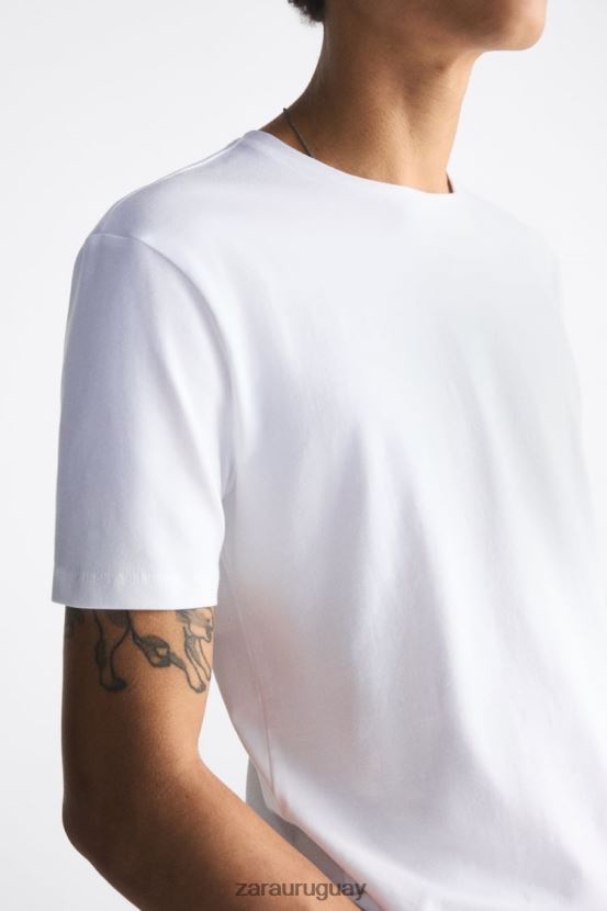 Zara camiseta básica ajustada hombres H6RHL21195 blanco ropa