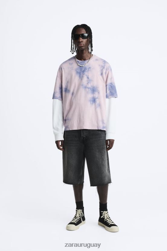 Zara camiseta con estampado tie-dye hombres H6RHL21202 lila ropa