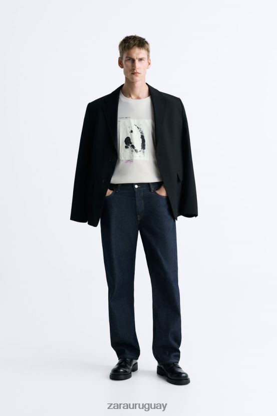 Zara camiseta con parches combinados hombres H6RHL21199 marrón topo ropa