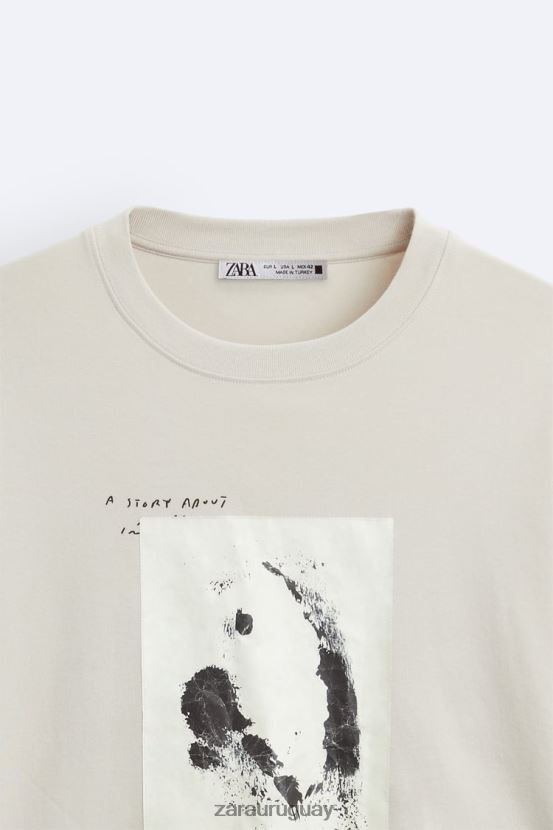 Zara camiseta con parches combinados hombres H6RHL21199 marrón topo ropa