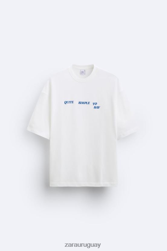 Zara camiseta con texto mixto hombres H6RHL21215 blanco ropa