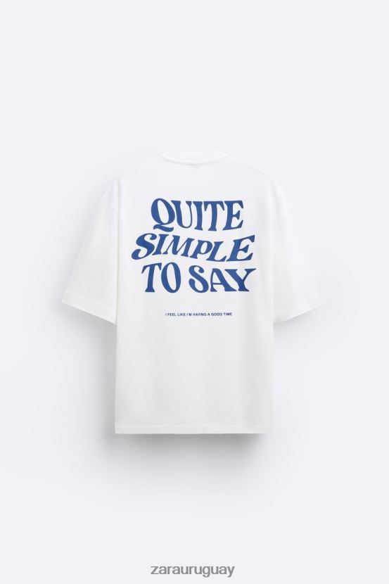 Zara camiseta con texto mixto hombres H6RHL21215 blanco ropa
