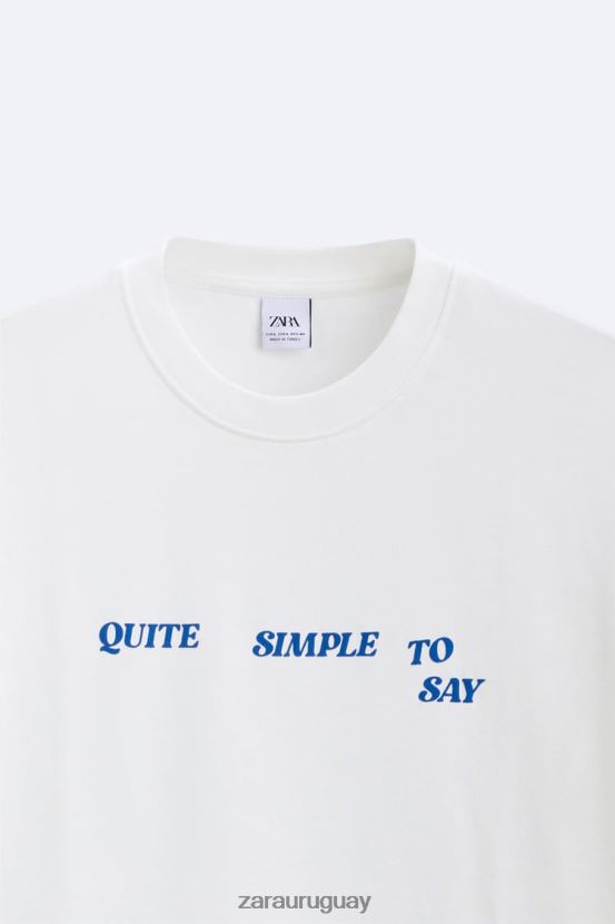 Zara camiseta con texto mixto hombres H6RHL21215 blanco ropa