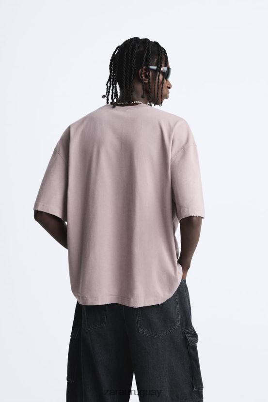 Zara camiseta gruesa bordada hombres H6RHL21205 Rosa palido ropa