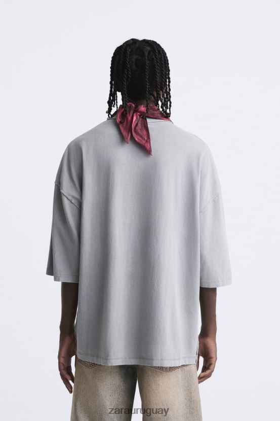 Zara camiseta lavada de color hombres H6RHL21203 gris ropa