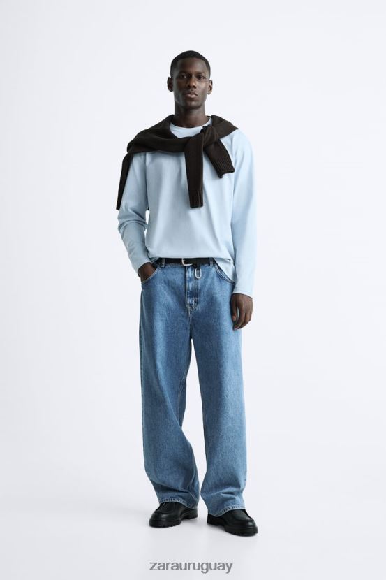 Zara camiseta pesada hombres H6RHL21211 azul claro ropa