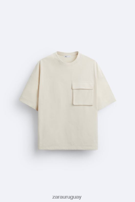 Zara camiseta técnica con bolsillo hombres H6RHL21194 beige ropa