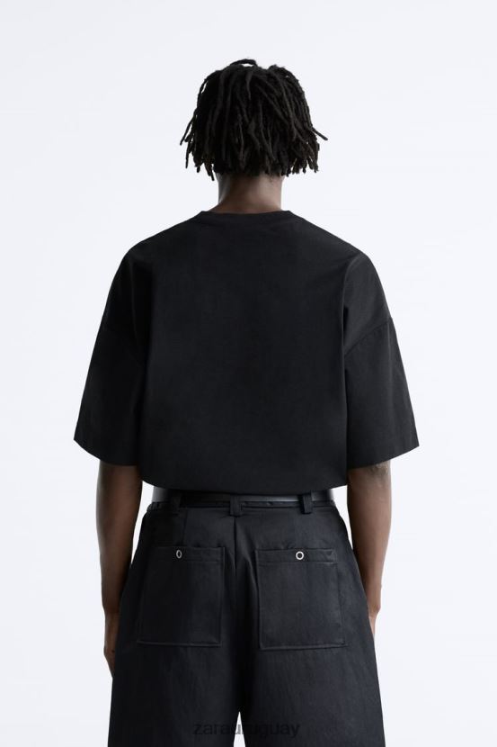 Zara camiseta técnica hombres H6RHL21200 negro ropa