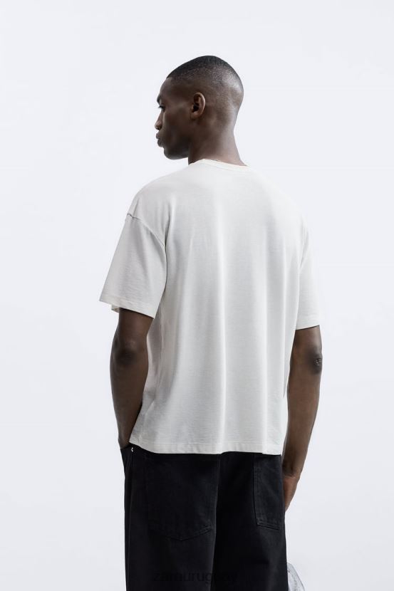 Zara camiseta texturizada hombres H6RHL21209 gris perla ropa