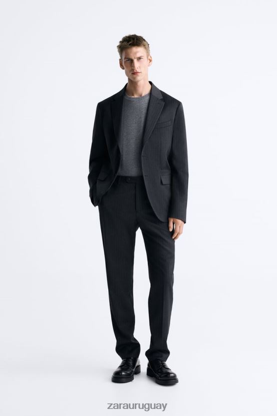 Zara Chaqueta de traje a rayas diplomáticas 100% lana hombres H6RHL21149 gris antracita ropa