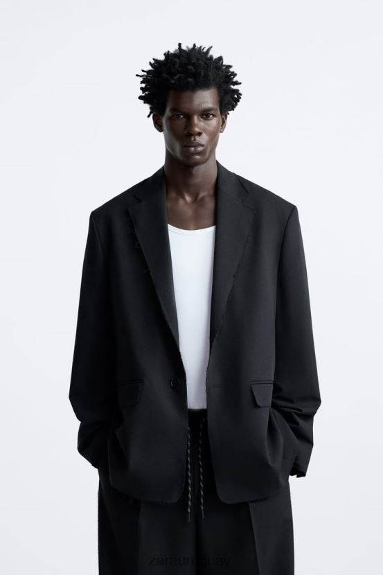 Zara blazer con ribete irregular hombres H6RHL21160 negro ropa
