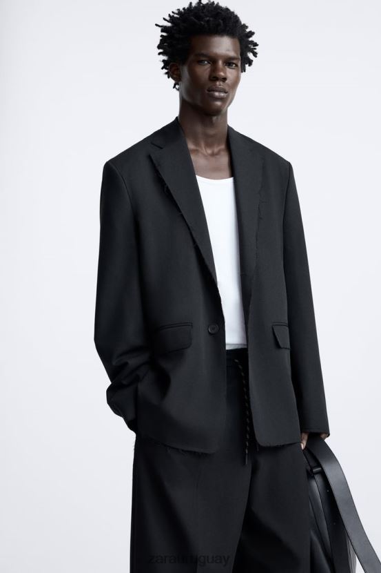 Zara blazer con ribete irregular hombres H6RHL21160 negro ropa
